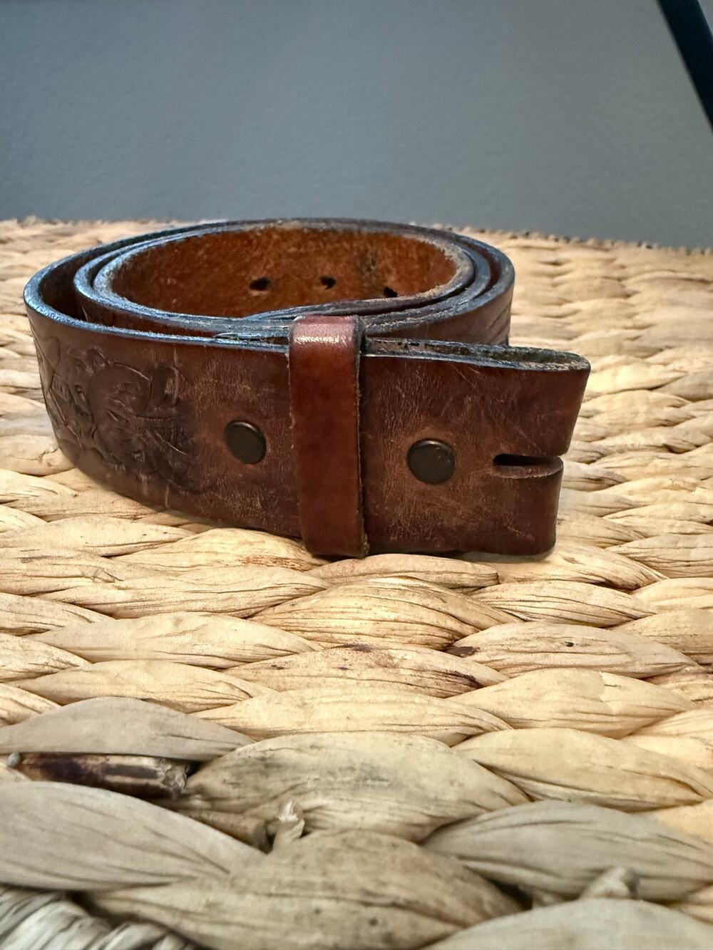 Vintage 1990s Appaloosa Trading Co Tooled Leather Belt Strap Sz 36 No Buckle